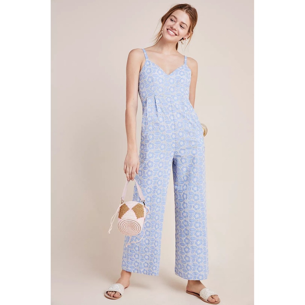 Anthropologie LAIA Floral Eyelet Wide Leg Karina Jumpsuit Small Cottagecore NWT